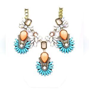 Eye Catching Statement Necklace with Turquoise & Coral Color Stones  NWOT